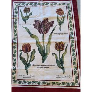 Vintage Botanical Tulip Tea Towel – 17” x 24” – 100% Cotton – Classic Floral Des